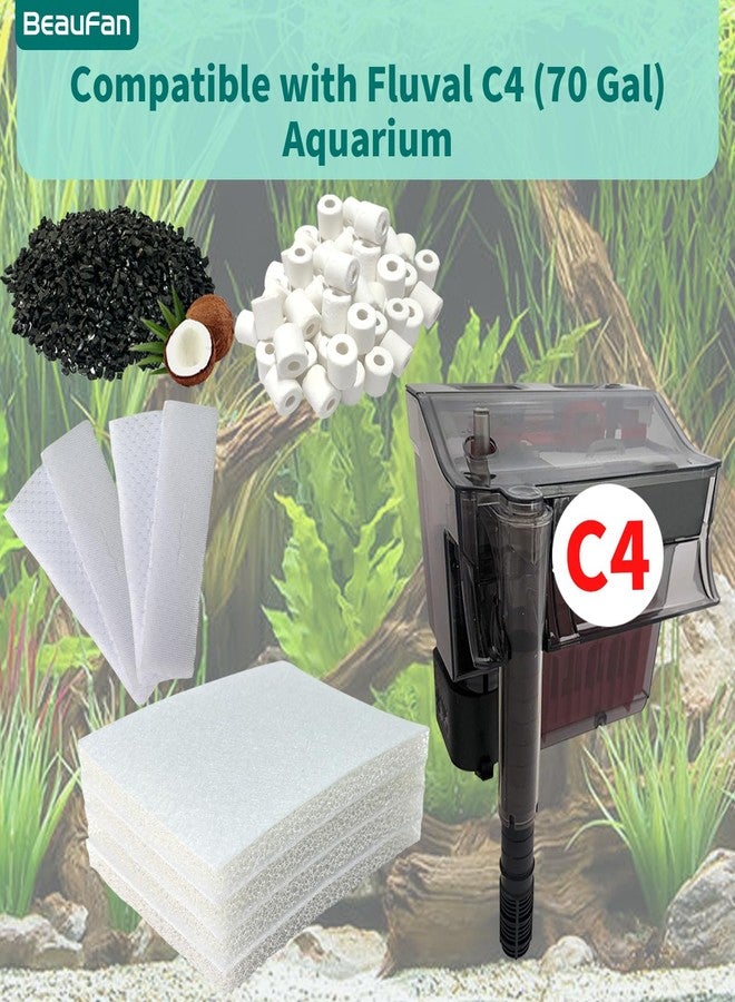 beaufan 13 Set Aquarium Filter Media Kits Replacement for Fluval C4 (40-70 Gal) Aquarium Power Filter, Includes 4 Foam Pads, 4 Tarpaulins, 4 Activated Carbons, 1 Ceramic Ring - Image 2